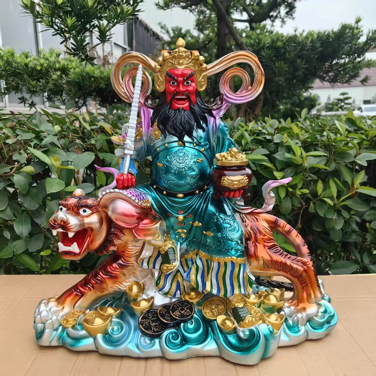God of Wealth Zhao Gongming Rresin Statue of Tiger Resin Statue of Buddha Home Offering