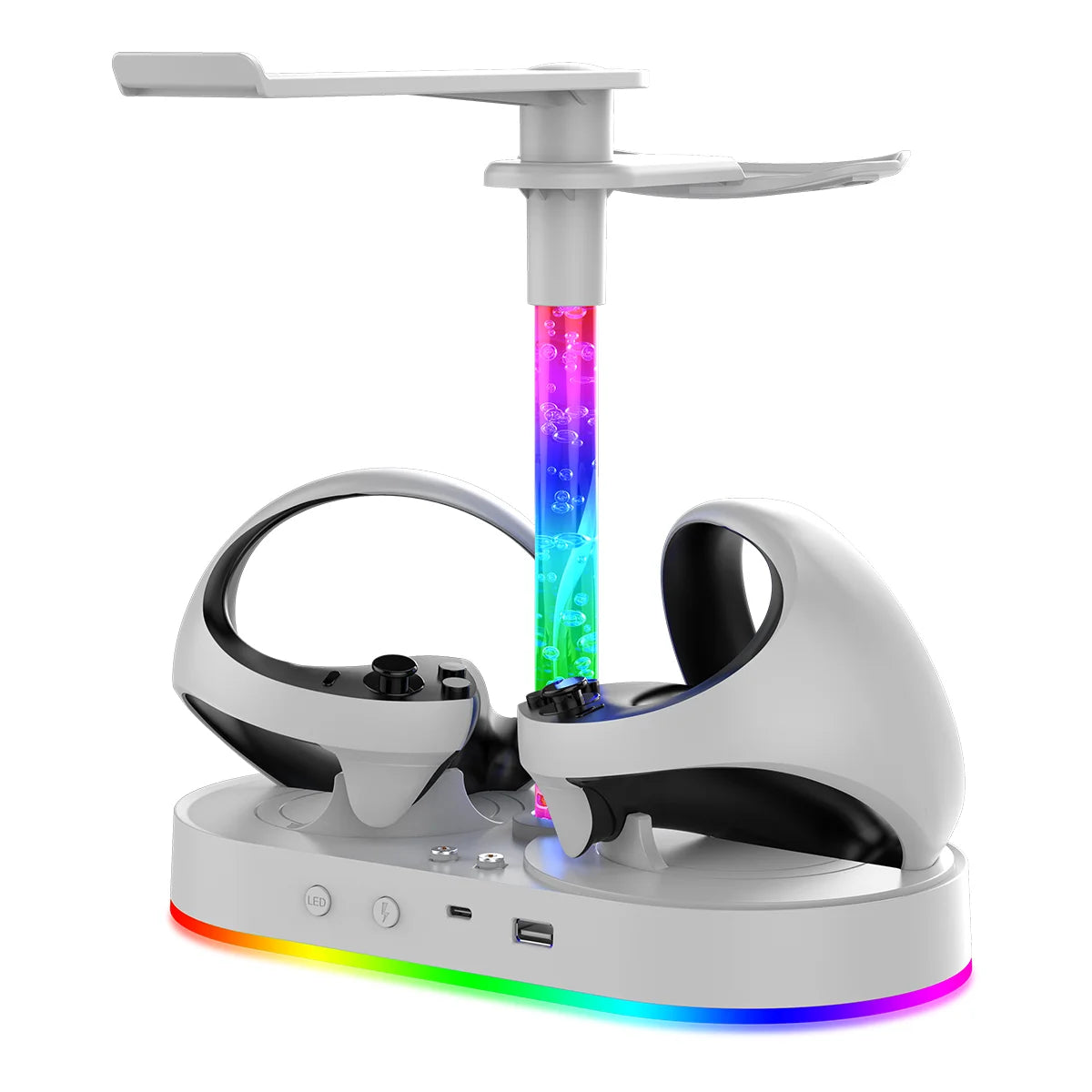 Magnetic RGB Charging Stand for PS5 Console & PS VR2, Dual Controller Charger with Headset & Glasses Storage Holder