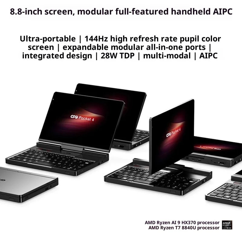 GPD Pocket4 AMD 8840U 16G 1TB 8.8inch 2560×1600 144hz Portable Laptop Tablet 2-In-1 Touch Screen High-Performance Gaming Mini Pc