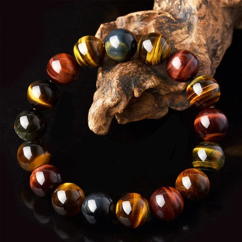 Colored Tiger Eye Bracelet Men and Women Charm Natural Stone Jewelry Healing Buddha Elastic Rope Couple Crystal Bead Bracelet