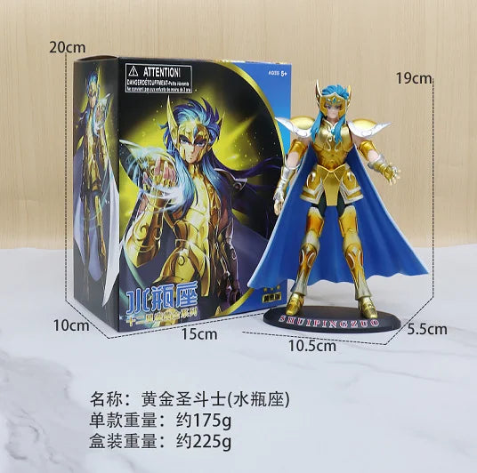 19CM Аниме Saint seiya Златна фигурка на Saint Овен Риби Козирог Водолей Поставка Анимационен модел Играчки Подаръци Колекция Декорация