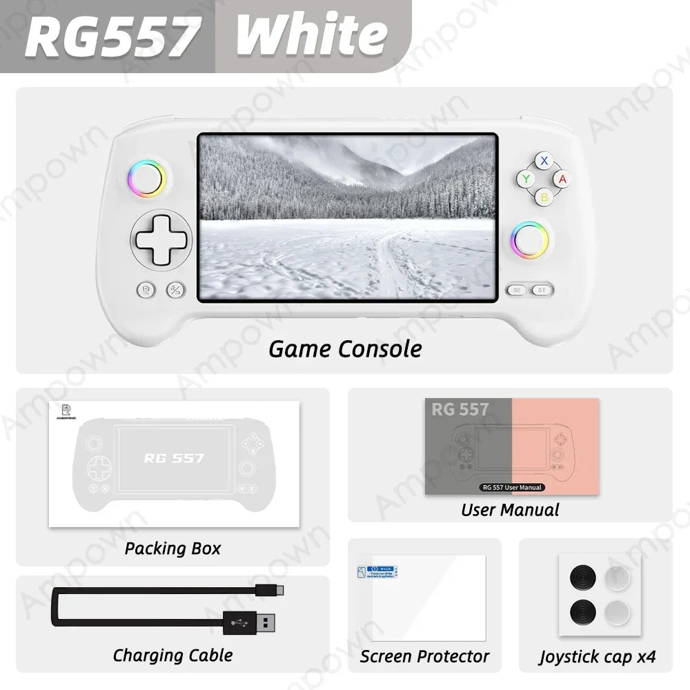 ANBERNIC RG557 Handheld Game Console Dimensity Processor 5.48" AMOLED Screen Android14 Capacitive Joystick DP Output Cooling Fan