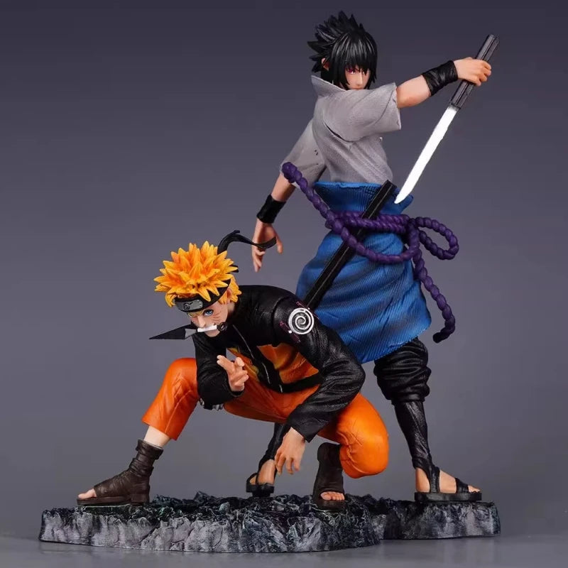 28cm Anime Figure Naruto GK Uzumaki Naruto Uchiha Sasuke Naruto Bond Action Figure Scene Statue Collect Model Toy Ornament Gift