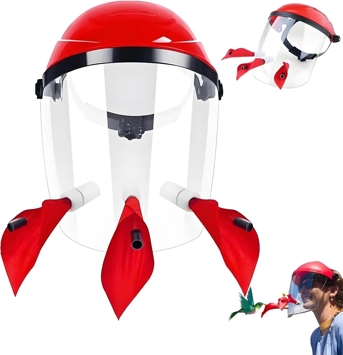 Hummingbird Feeder Helmet|Hands-Free Bird Feeder for Adults|3 Feeding Ports Design|Adjustable Headband 18"-24"|Lightweight PVC