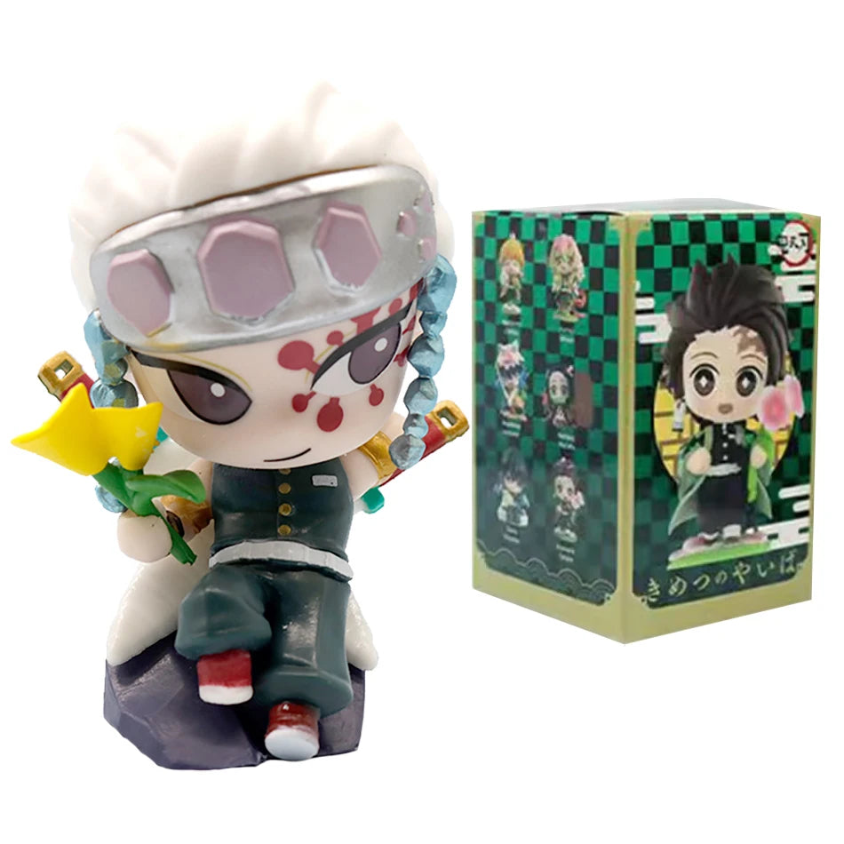 Anime 6Pcs/Set Q Version Demon Slayer Figurine  Boxed Model Ornament Accessory Cartoon Movability Kits Mascot Kid Toy Gift