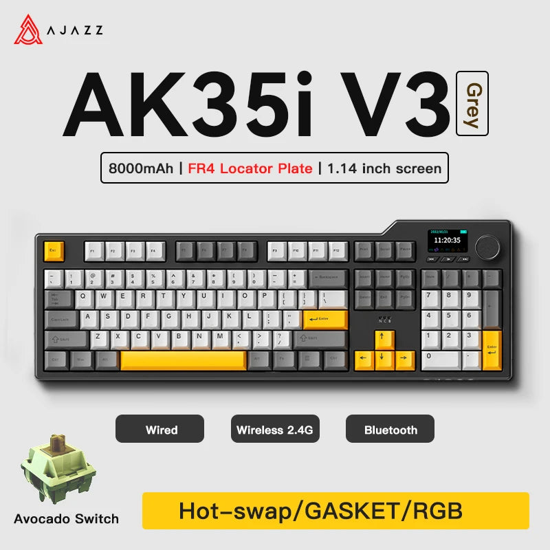 НОВА Ajazz AK35I V3 MAX Трирежимна Жична Bluetooth Безжична Геймърска Клавиатура Уплътнение Пълен Ключ Hot Swap 104 Ключа Персонализирана Клавиатура