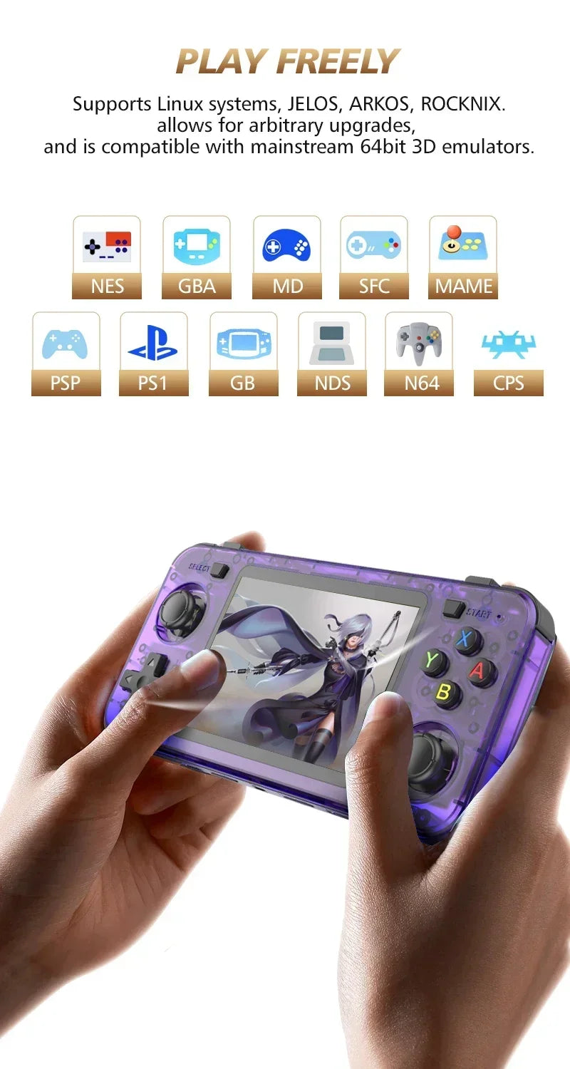 New R36H Handheld Game Console 3.5-inch IPS Screen Linux RK3326 Retro Video Games Player 3000 mAh 64G 10000+ Classic Game