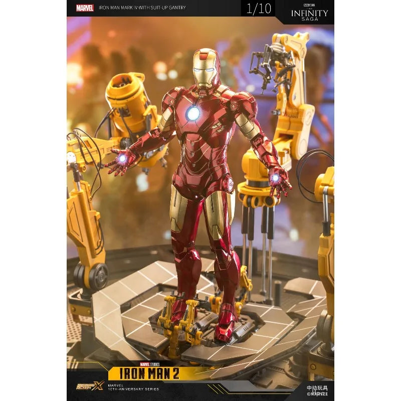 Original ZD TOYS MARVEL Iron Man 2 Iron Man MK4&SUIT-UP GANTRY Anime Figure Toys Model Collection
