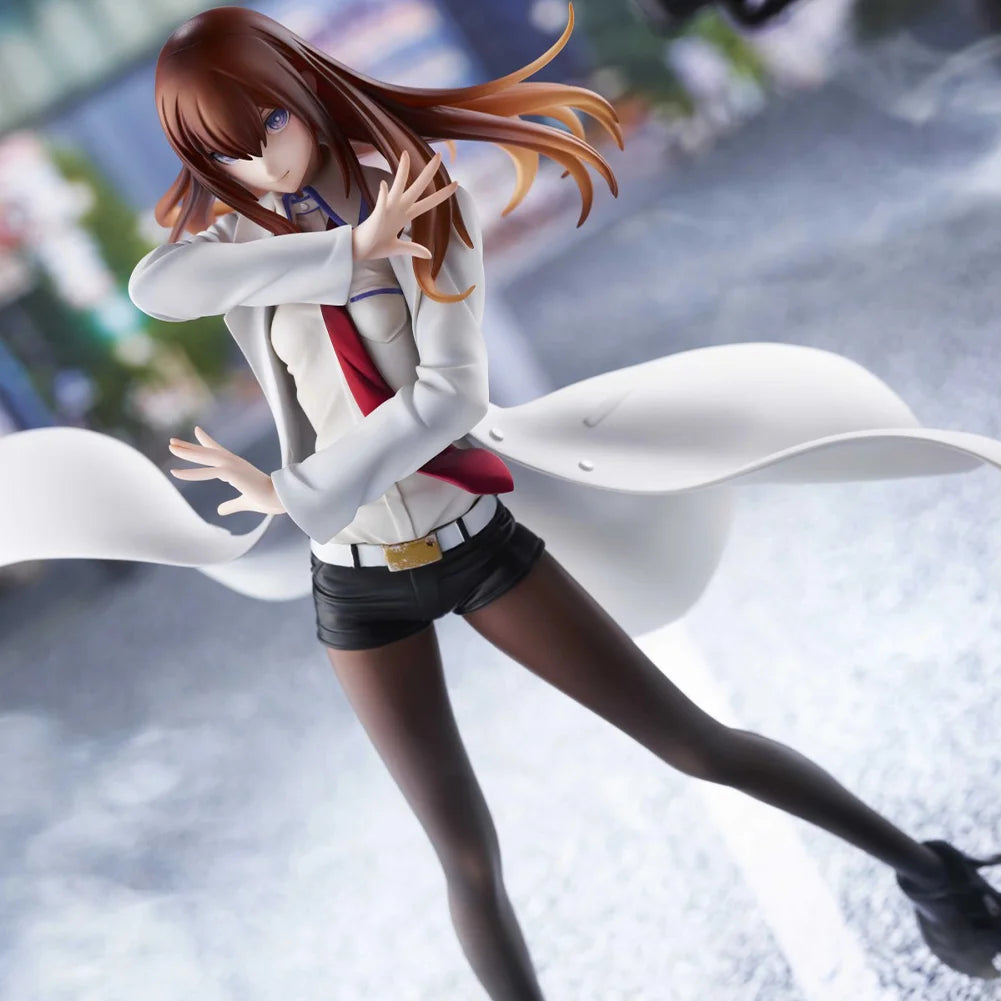Steins; Gate Аниме Макисе Курису Фигура Курису в изправена поза Екшън фигурка Бели дрехи Модел Настолен настолен модел Сираци Колекция Подаръци