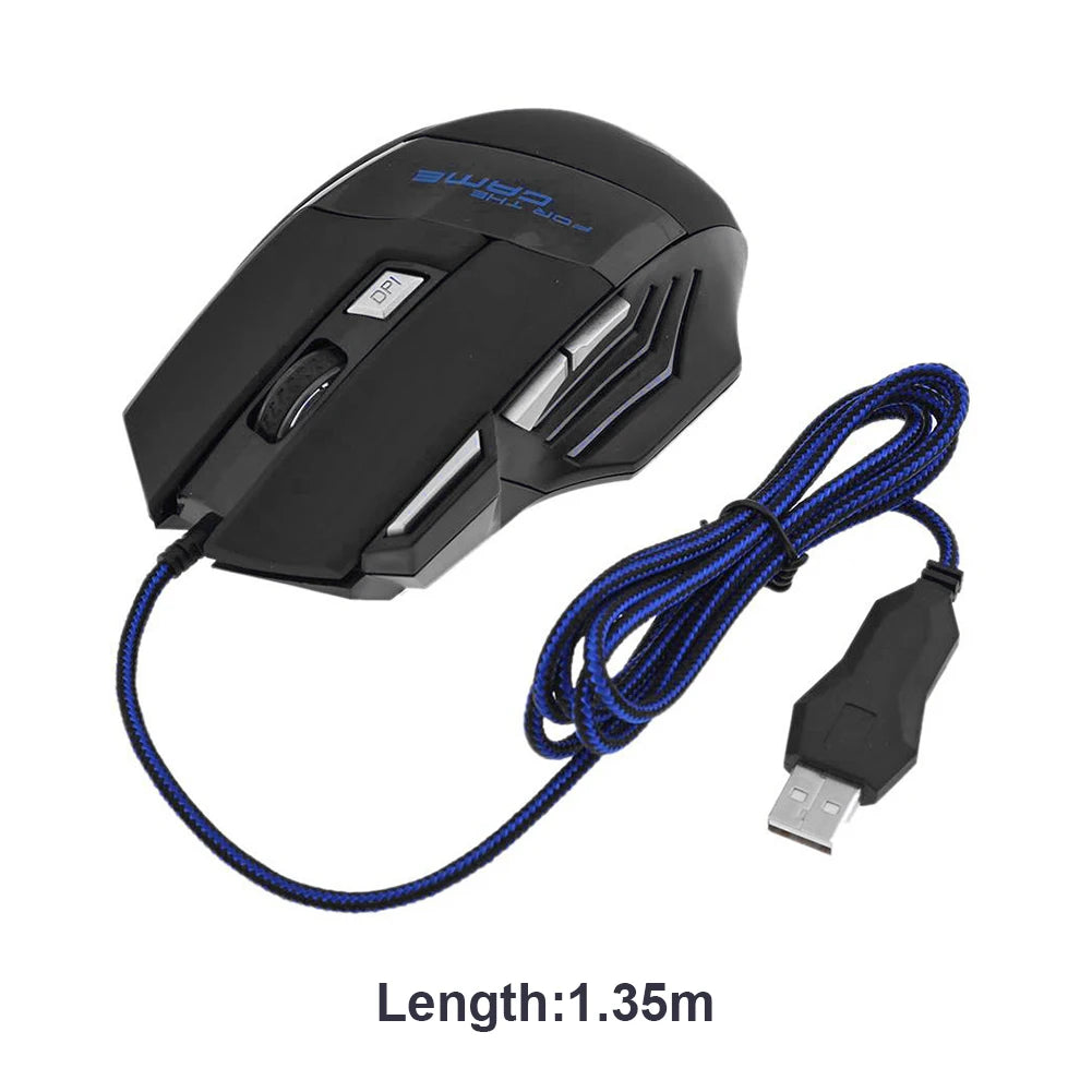 USB кабелна геймърска мишка с 7 бутона, ергономична мишка с подсветка, 5500 DPI, регулируема оптична мишка за PC геймъри и настолни компютри