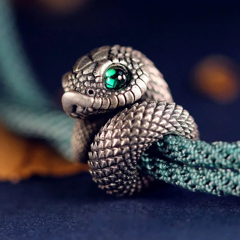 925 Sterling Silber Vintage Schlangenanhänger Gratis mit verstellbarem 13-18CM Seilkettenarmband für Frauen Männer Schmuck