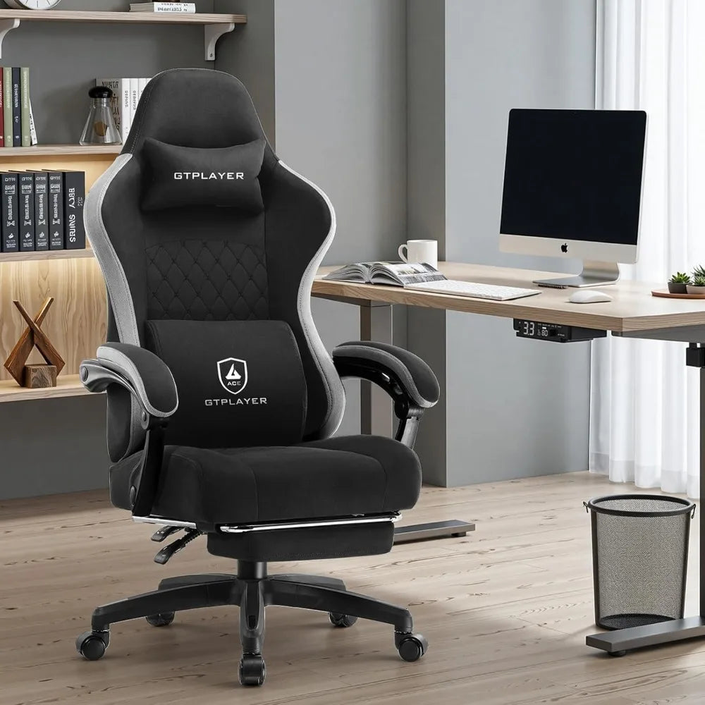 Office Chair, Gaming Computer Desk Fabric Chair with Footrest, High Back Ergonomic Office Chair with Pocket Lumbar Support