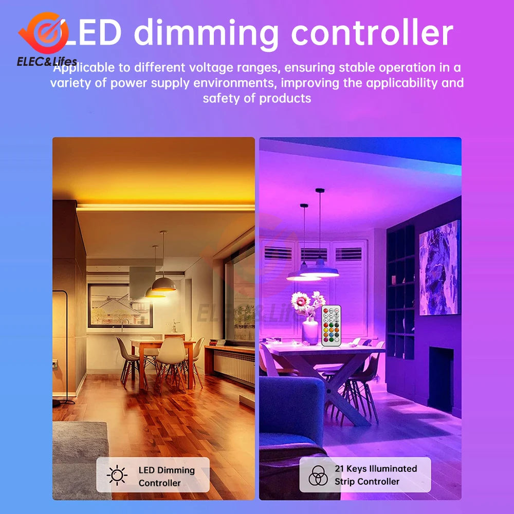 DC 5-24V LED Strip RGB Single Color Controller RF Remote Control 21 keys For monochrome 5050 2835 SMD LED Strip Light