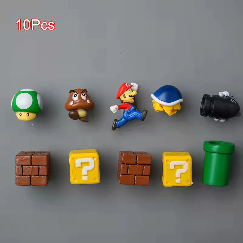 Super Ma Bros DIY Fridge Scene 3D Magnets Refrigerator Decoration Bullet Mushroom Turtle Wall Sticker Set Home Collection Gift