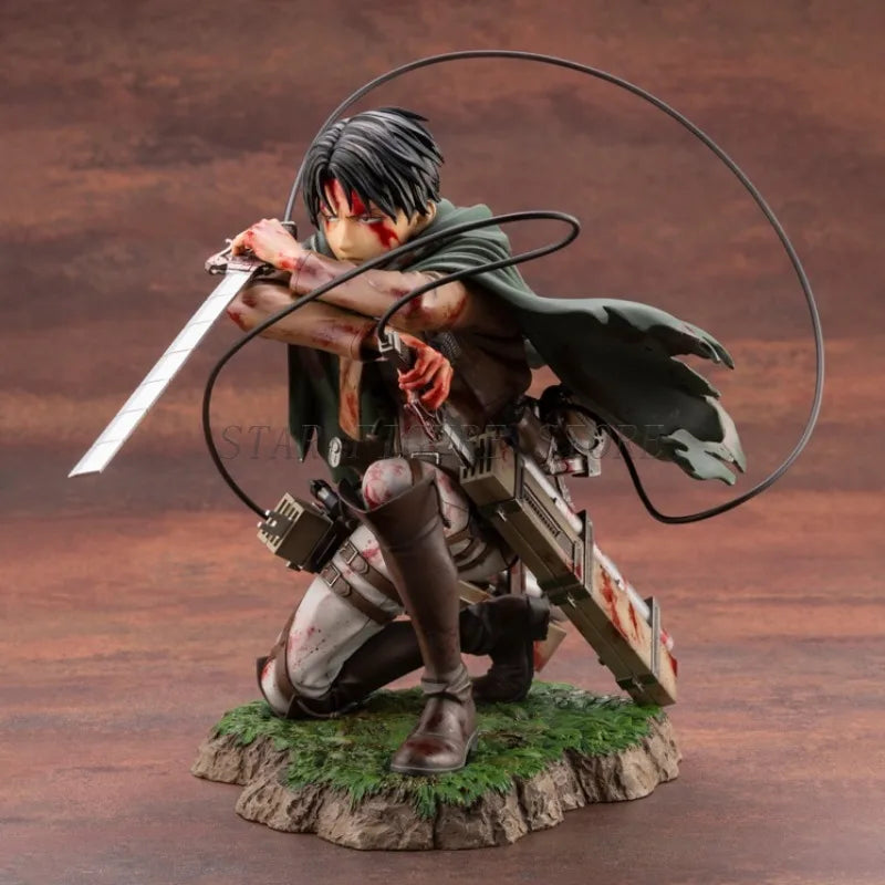 Attack On Titan Action Figure Levi Ackerman Figurine 18cm Collection Shingeki no Kyojin Statue Battle Damage Rivaille Model Toys