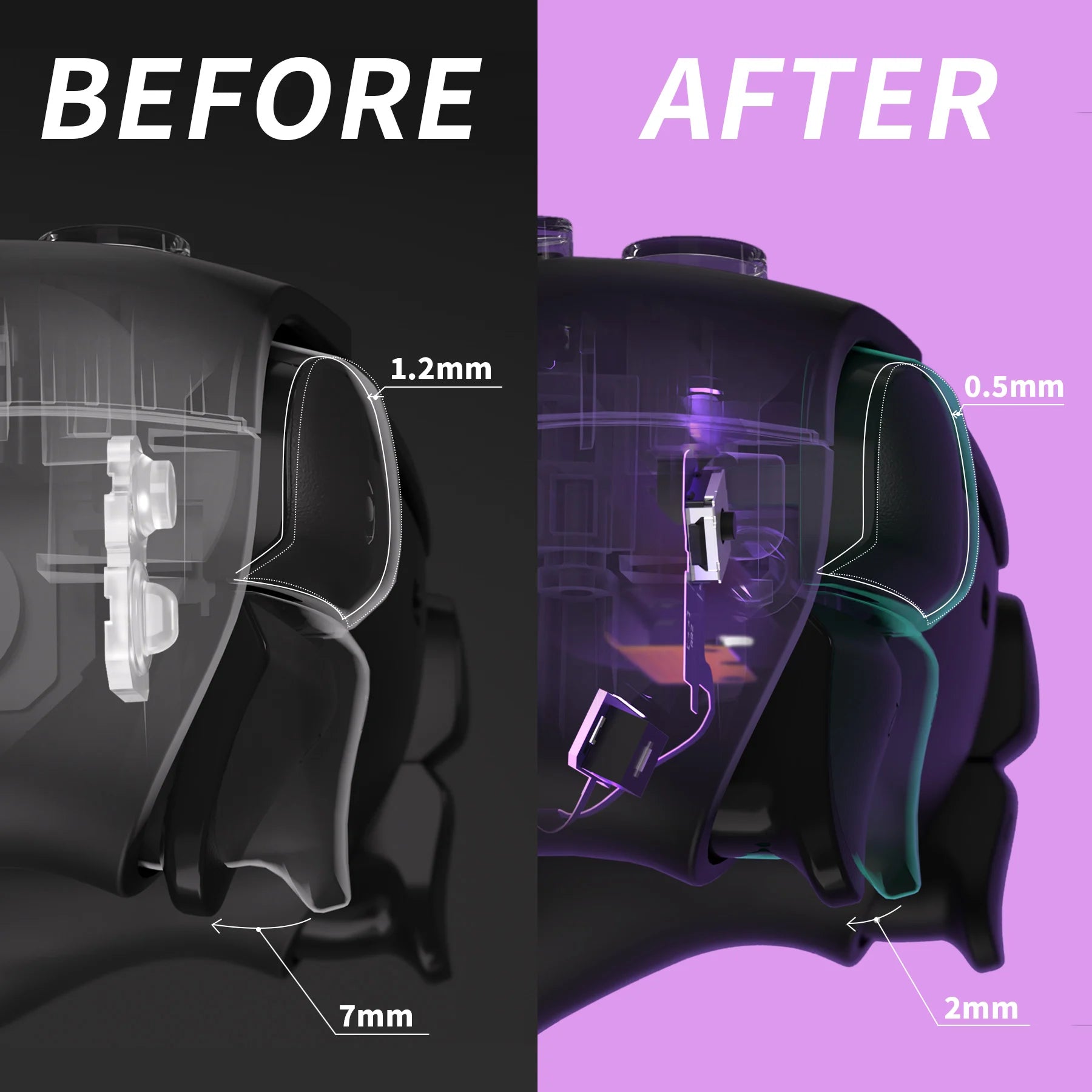 eXtremeRate Ergonomischer Mikroschalter Tactile Clicky Hair Trigger Kit V2 für PS5-Controller BDM-040/50, Schultertaste, Mausklick