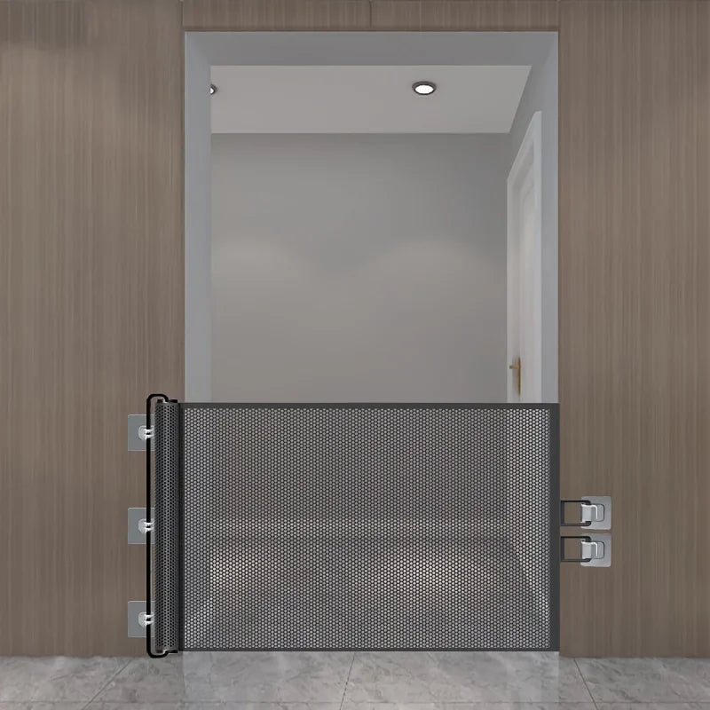 Black Pet Door Without Drilling - Retractable Safety Fence for Indoor Stairs, Dog and Pet Fences, Easy To Install
