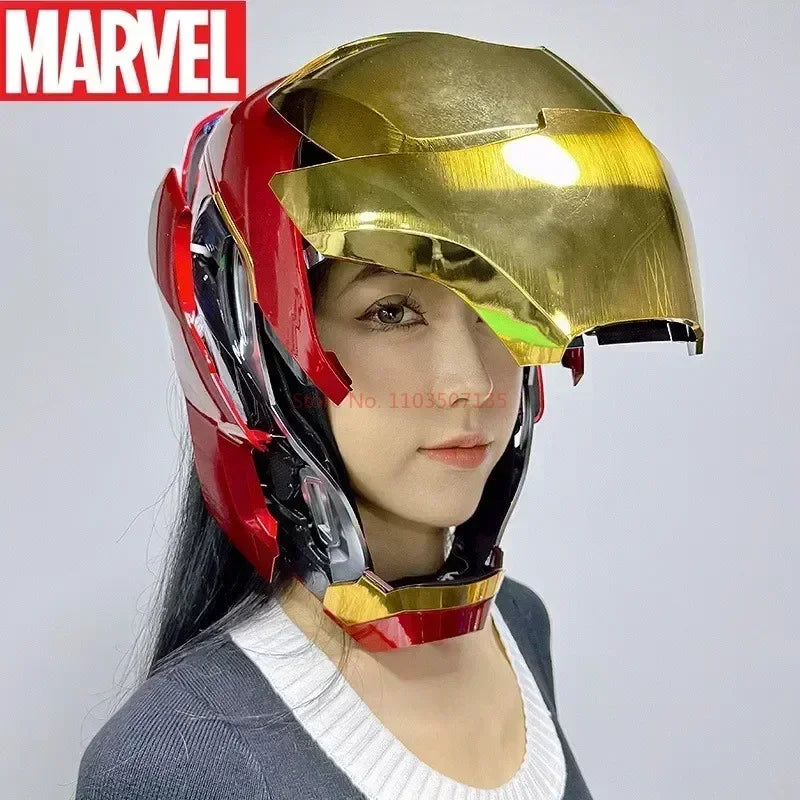 Marvel 1/1 Iron Man Autoking Mk5 Mecha Arm Helmet Remote Voice Control Ironman Automatic Helmet With Led Light Figure Boys Gift
