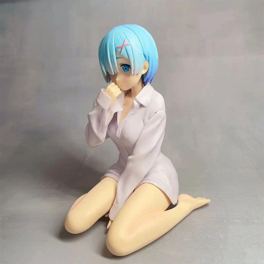 11CM Anime Life in another world from scratch Rem in white shirt sitting position anime model toys gift doll collection PVC