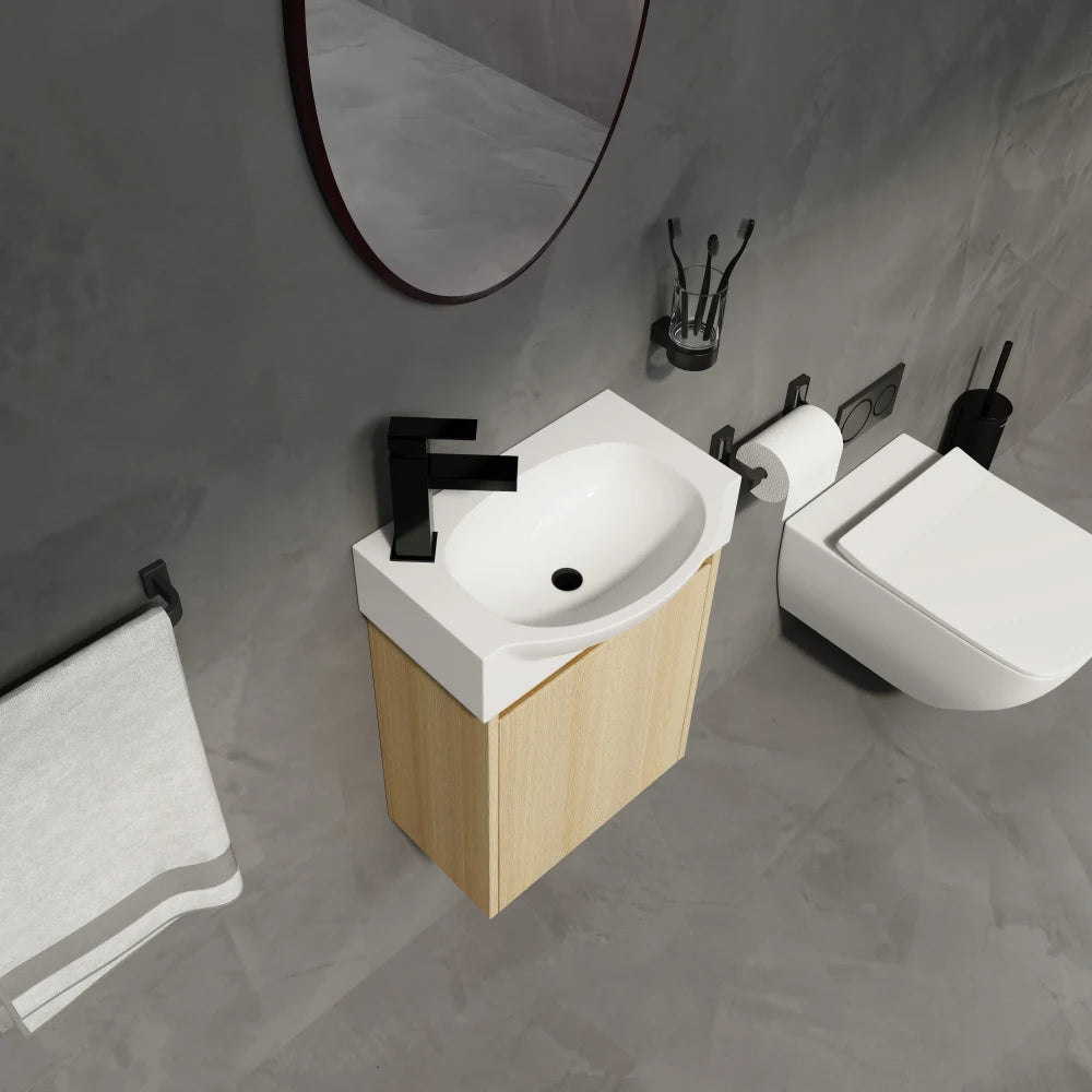 16 "Bathroom Vanity Sink Combo for Small Space, Modern Small Bathroom Vanity with Ceramic Sink, Small Bathroom Sink Cabinet Set