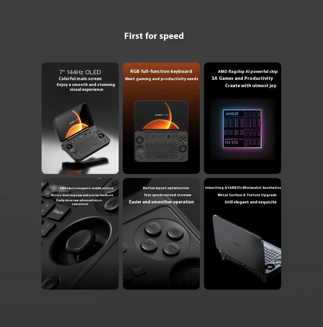 1S KB  Flip Game Console 7" 1080P 144Hz OLED Screen Portable Handheld Console HX370 8840U With Keyboard Game Machine