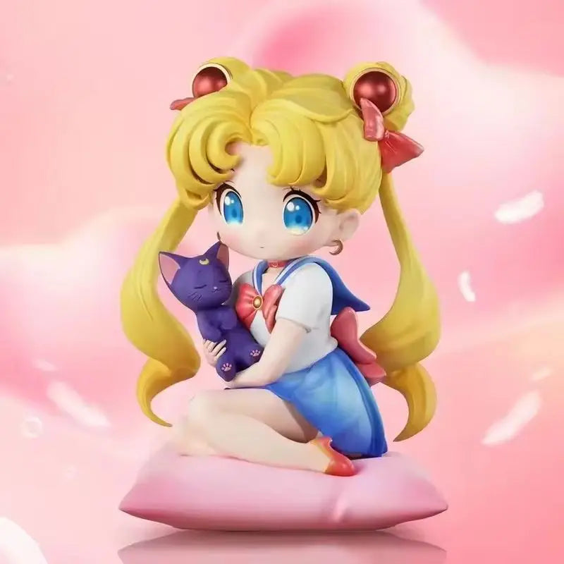 Q-Style Sitting Sailor Moon & Usagi Tsukino Gk Statue - Anime Collectible Figure, Kawaii Desktop Decor For Fans