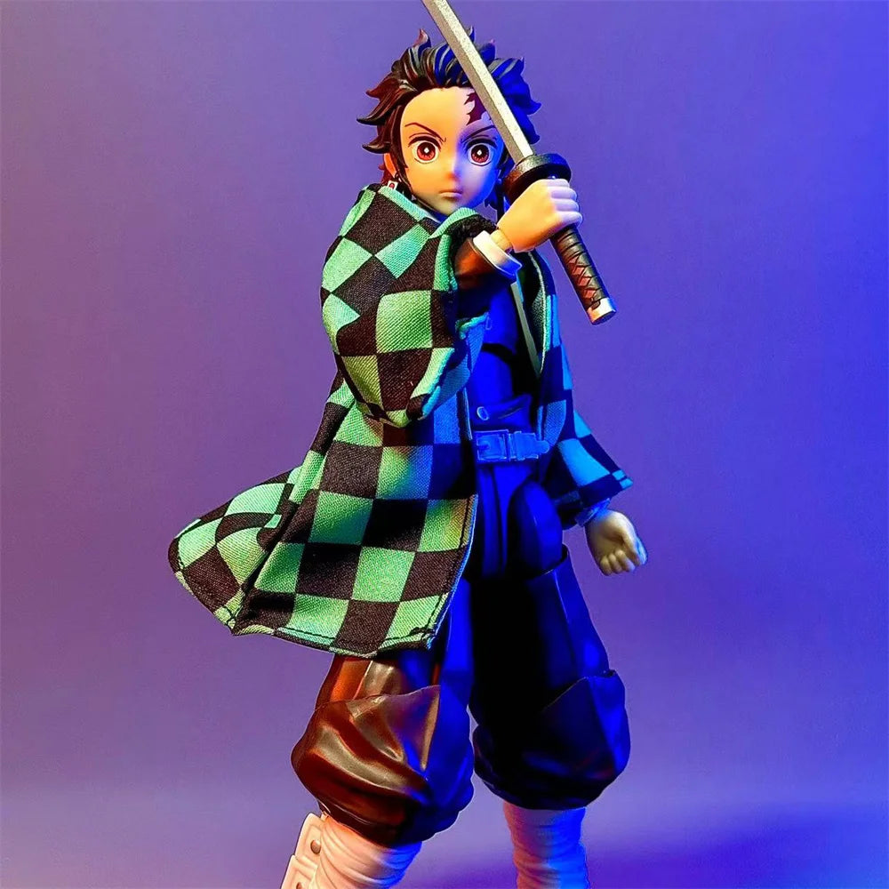 Handmade 1/12 Classic Japanese Anime Character ‌Kamado Tanjirou‌ Green Checkered Coat Accessories For Shf Action Figures