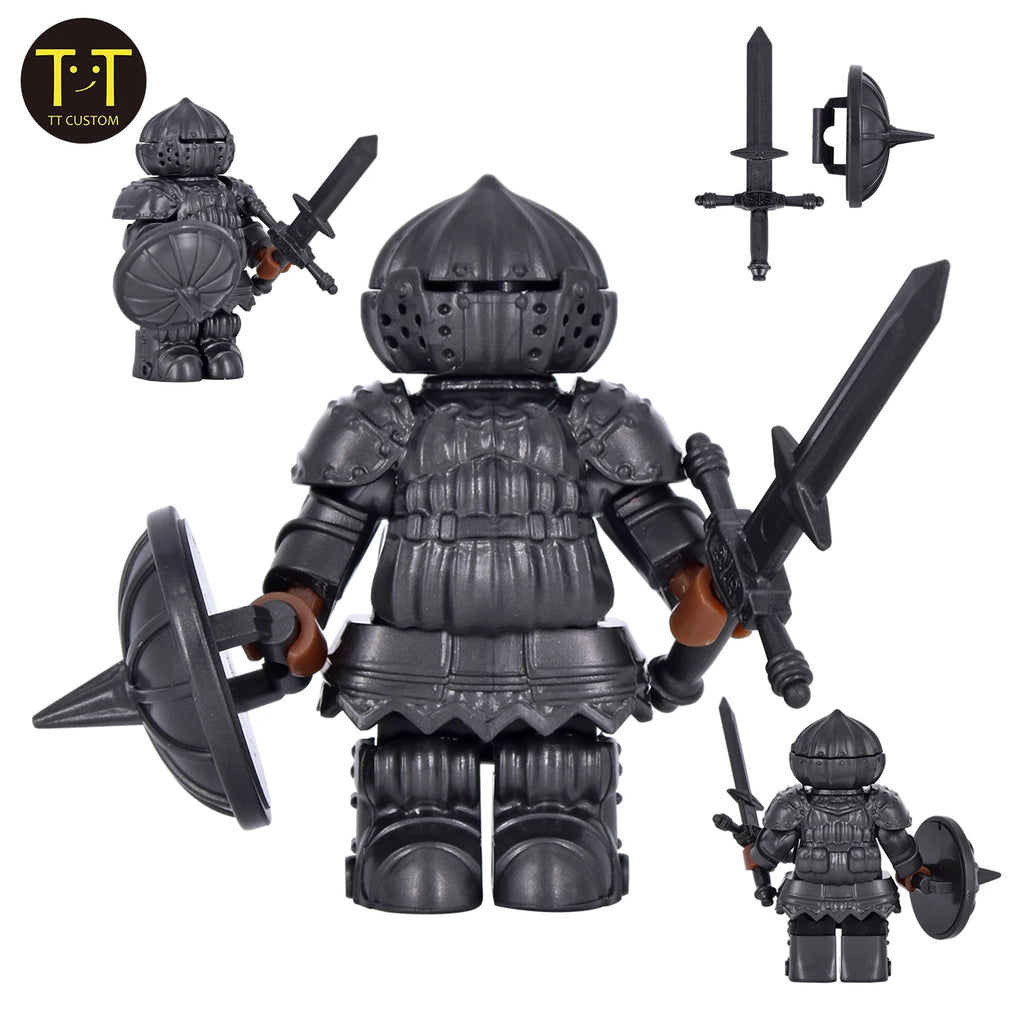 Medieval Onion Knight Detailed Black Knight Armor figure with Big belly, movable body building blocks toys