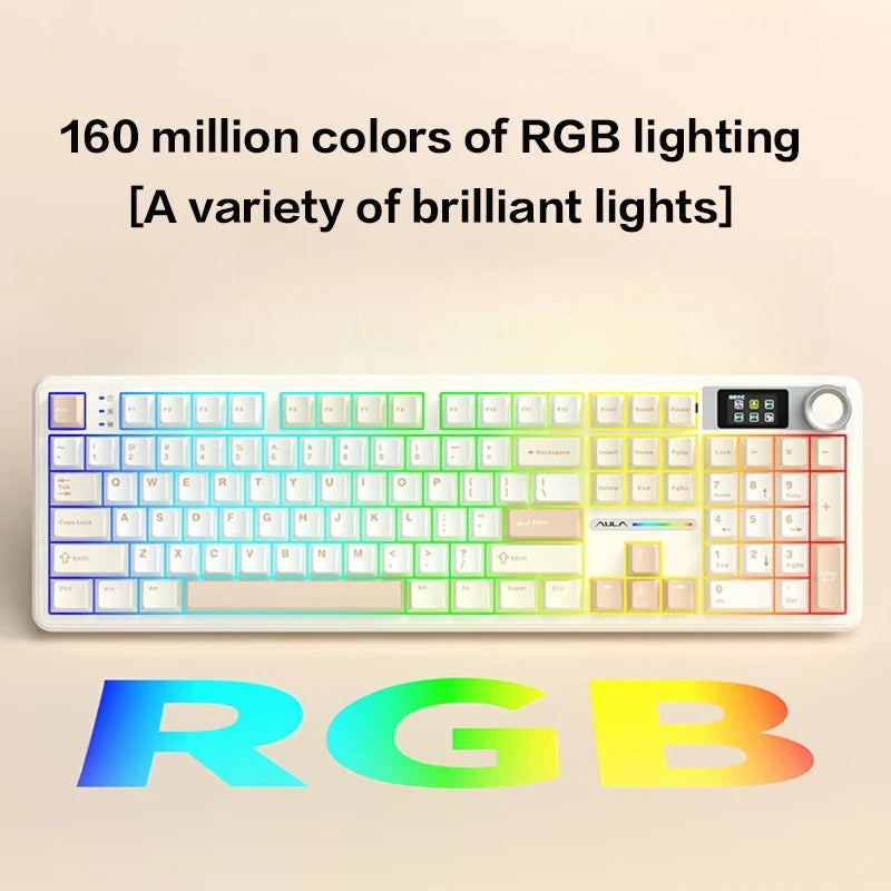 AULA F108 Wired Bluetooth 2.4Gwireless three - mode connection mechanical keyboard gasket structure RGB lighting effect