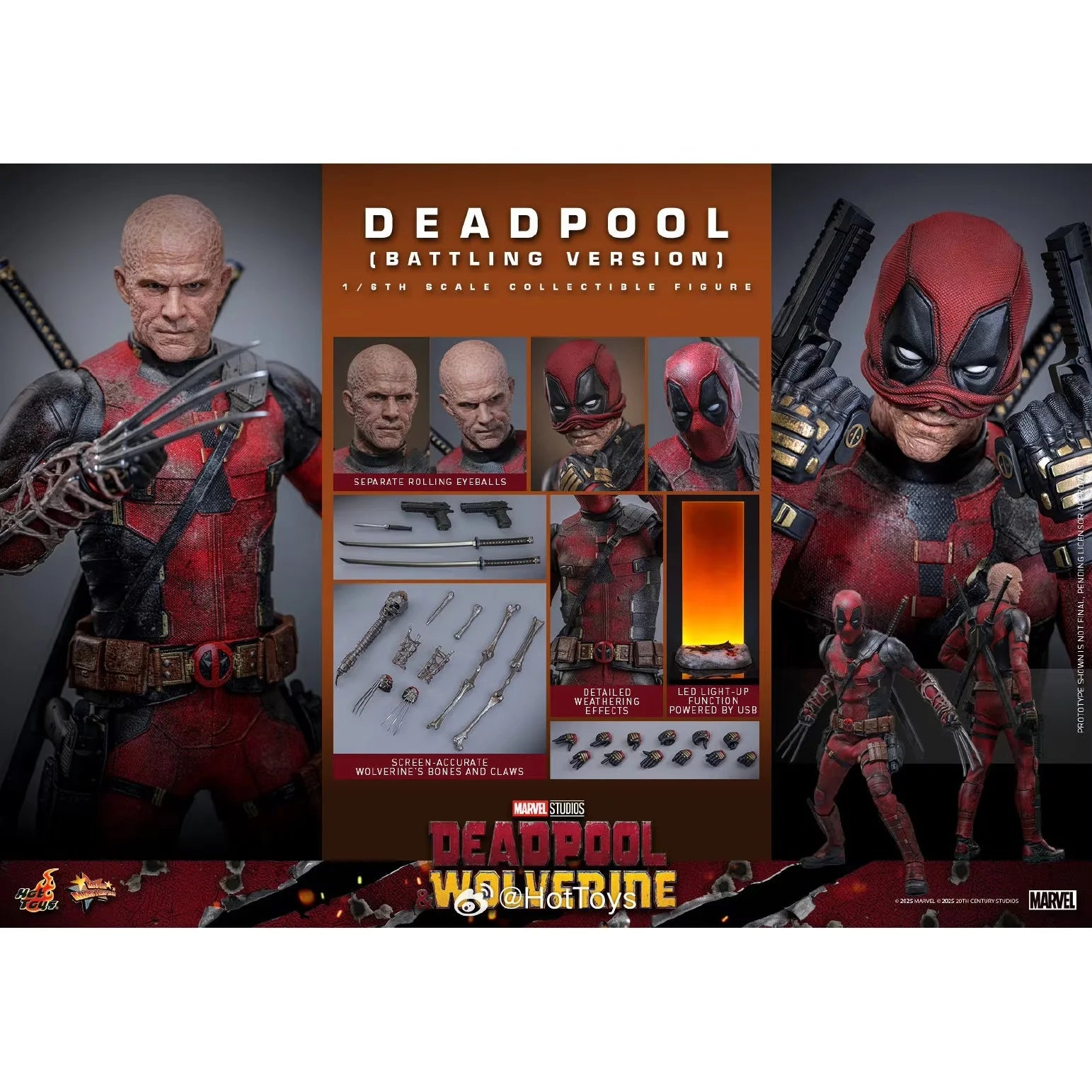 Original 1/6 Scale Hottoys Mms782 "Deadpool And Wolverine" Deadpool Battle Version Action Figure Set Collectible Toy Holiday Gif