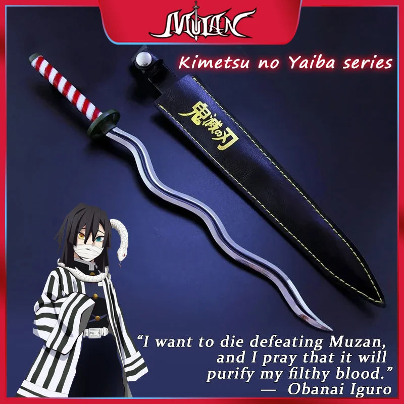 10 Zoll Demon Salyer Iguro Obanai Serpentine Nichirin Klinge Legierungsmodell Japanisches Anime Kimetsu No Yaiba Katana Stahlspielzeug Jungen