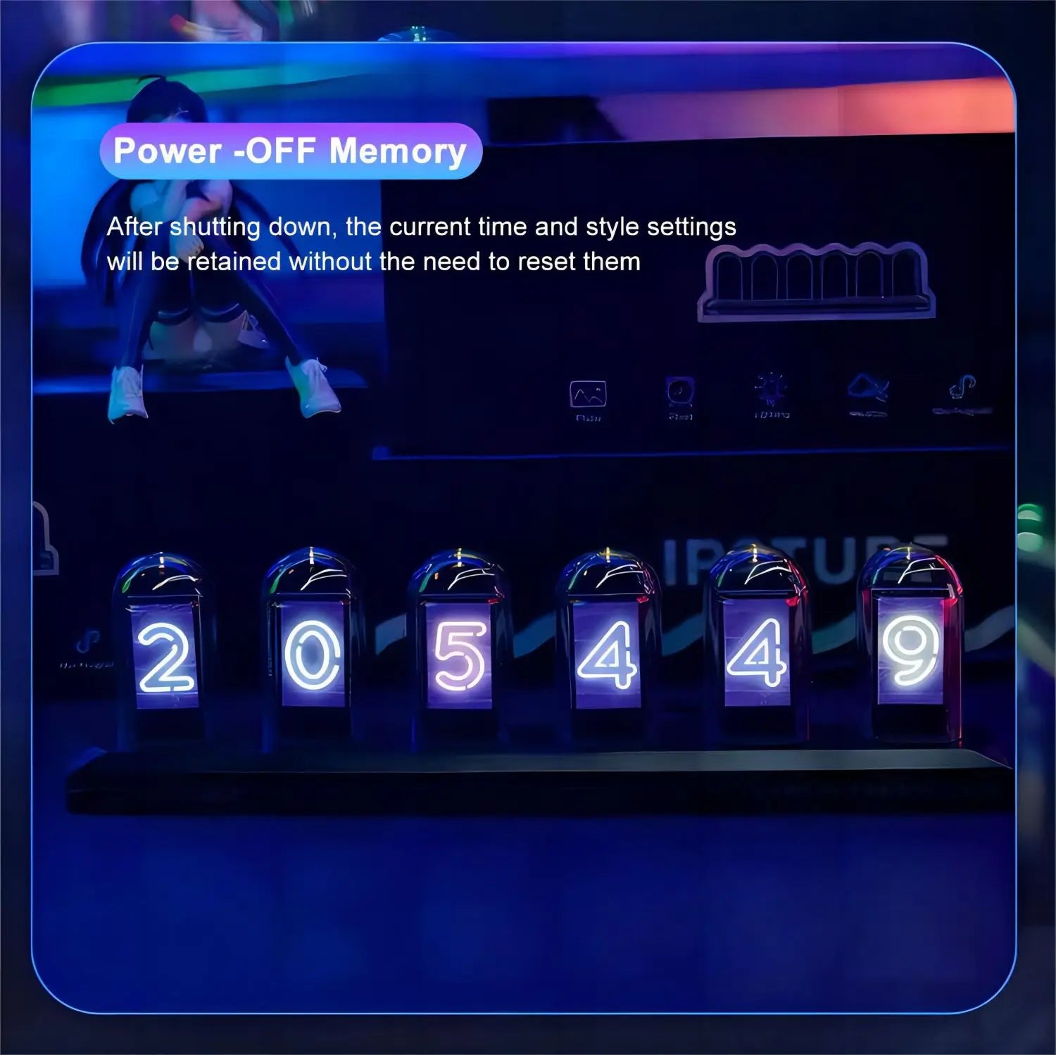 Nixie Tube Clock Night Light IPS RGB Glow Color App Control DIY Screen Digital Tube Clock For Bedroom