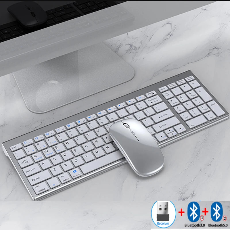 Jomaa Slim Wiederaufladbares Bluetooth-Tastatur- und Maus-Set für Laptop-Computer 2,4G USB Kabellose Tastatur- und Maus-Kombination