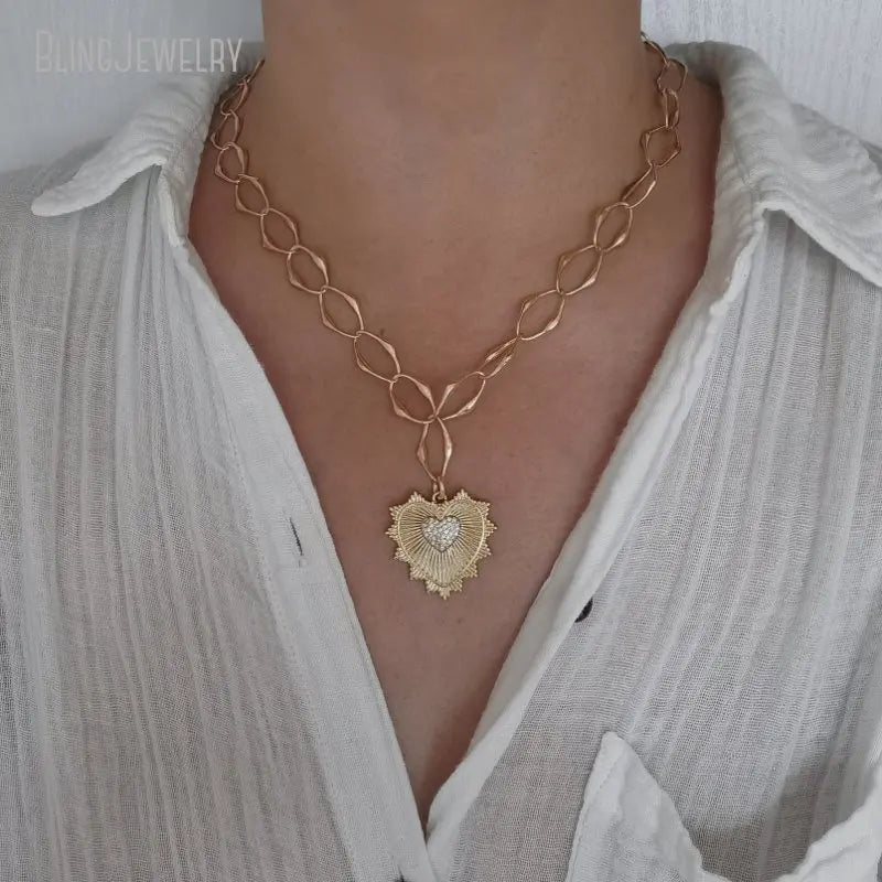 10pcs Gold Color Lariat Love Spike Heart Y Necklace Layering Dainty Paperclip Chain Jewelry