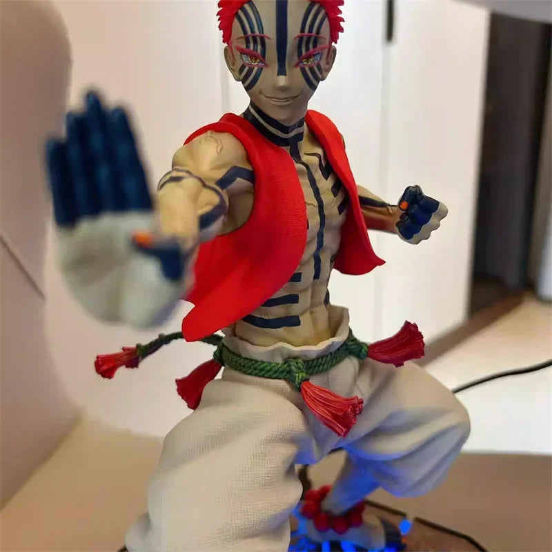 27cm Demon Slayer Akaza Standing Posture Battle Form Statue Resin with LED Light Action Figure Model Toys Gift