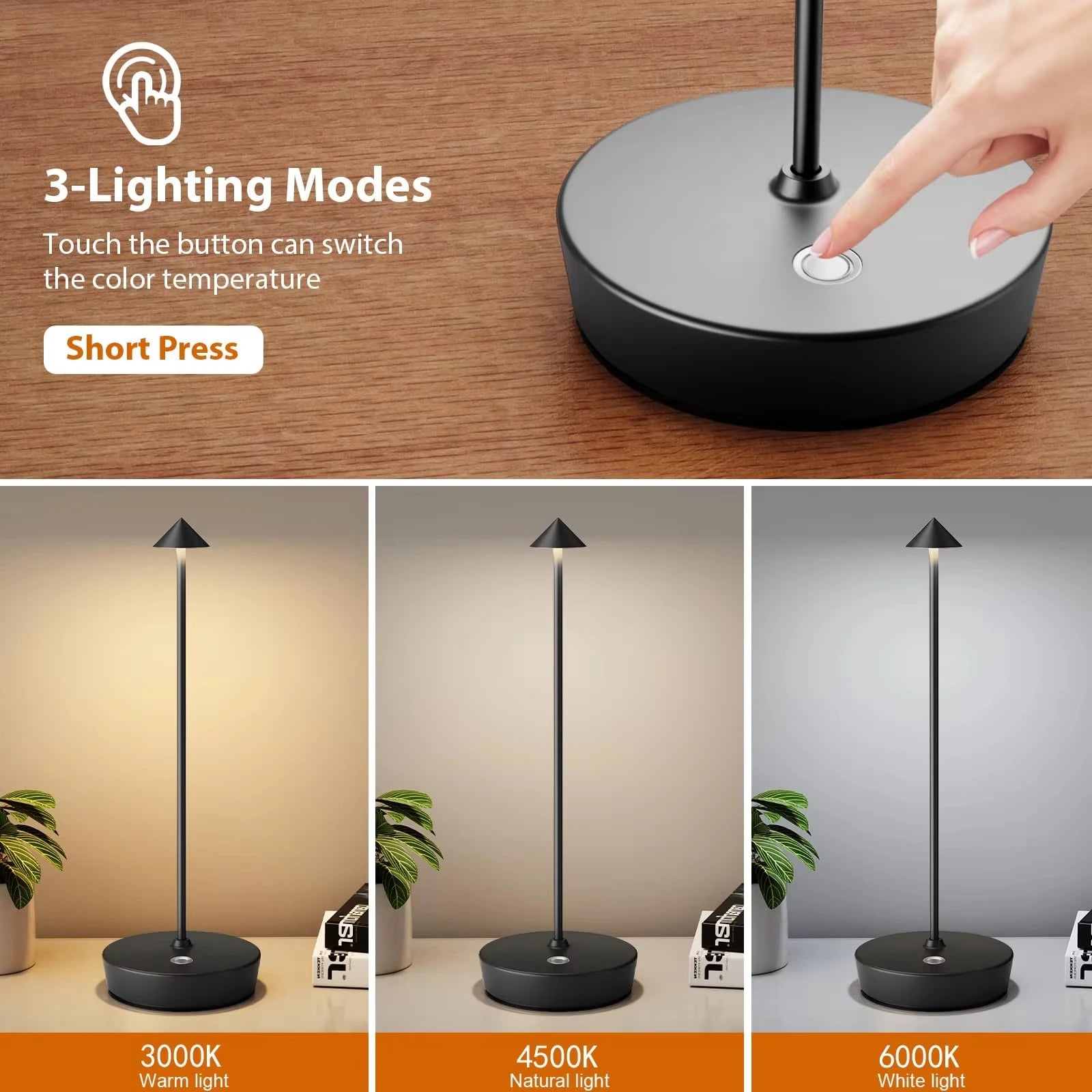 LED Mushroom Spike Table Lamp Touch Tri-Color Dimmable Desktop Decor Lamp Rechargeable Table Lamp Bar Hotel Atmosphere Lighting