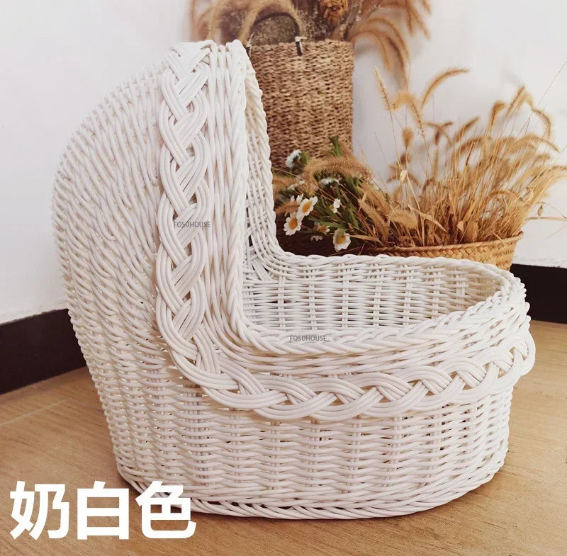 Outdoor Rattan Pet Stroller for Dogs Cats Creative Home Pet Trolley Outing Walk Teddy Chihuahua Dog Buggy Transport TrolleyN
