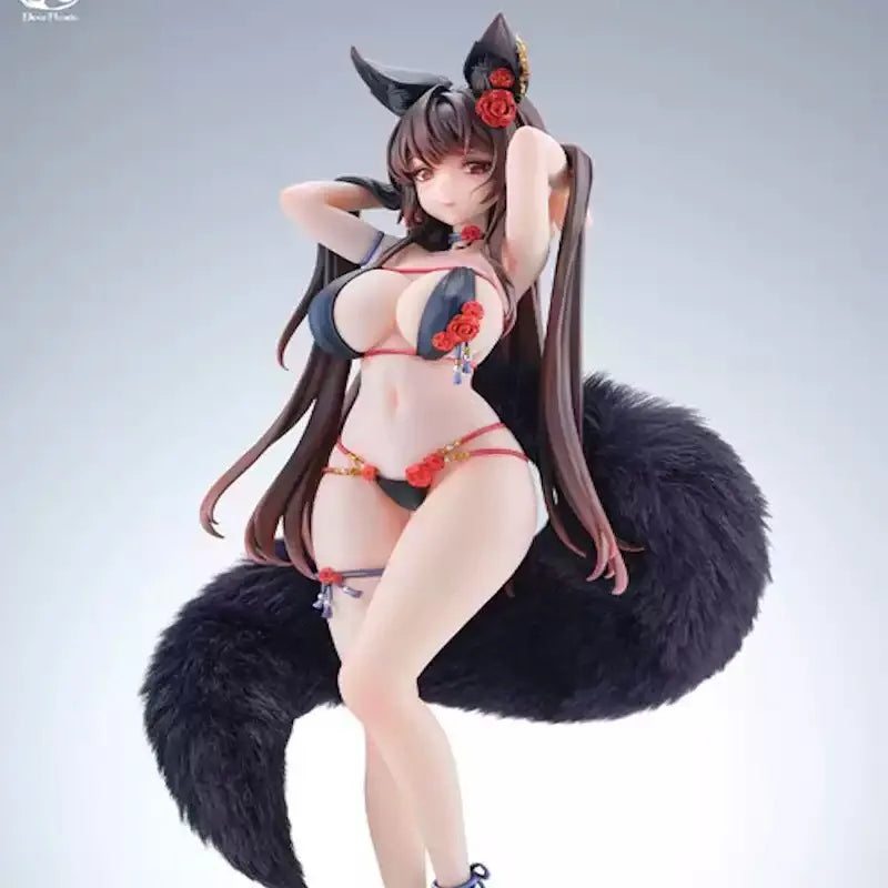 BearPanda Fox Girl Rose Bara Standing Pose 1/6 Anime Figure Model With Plush Tail Cute&Dynamic Decor Desktop Ornament Toy Gift