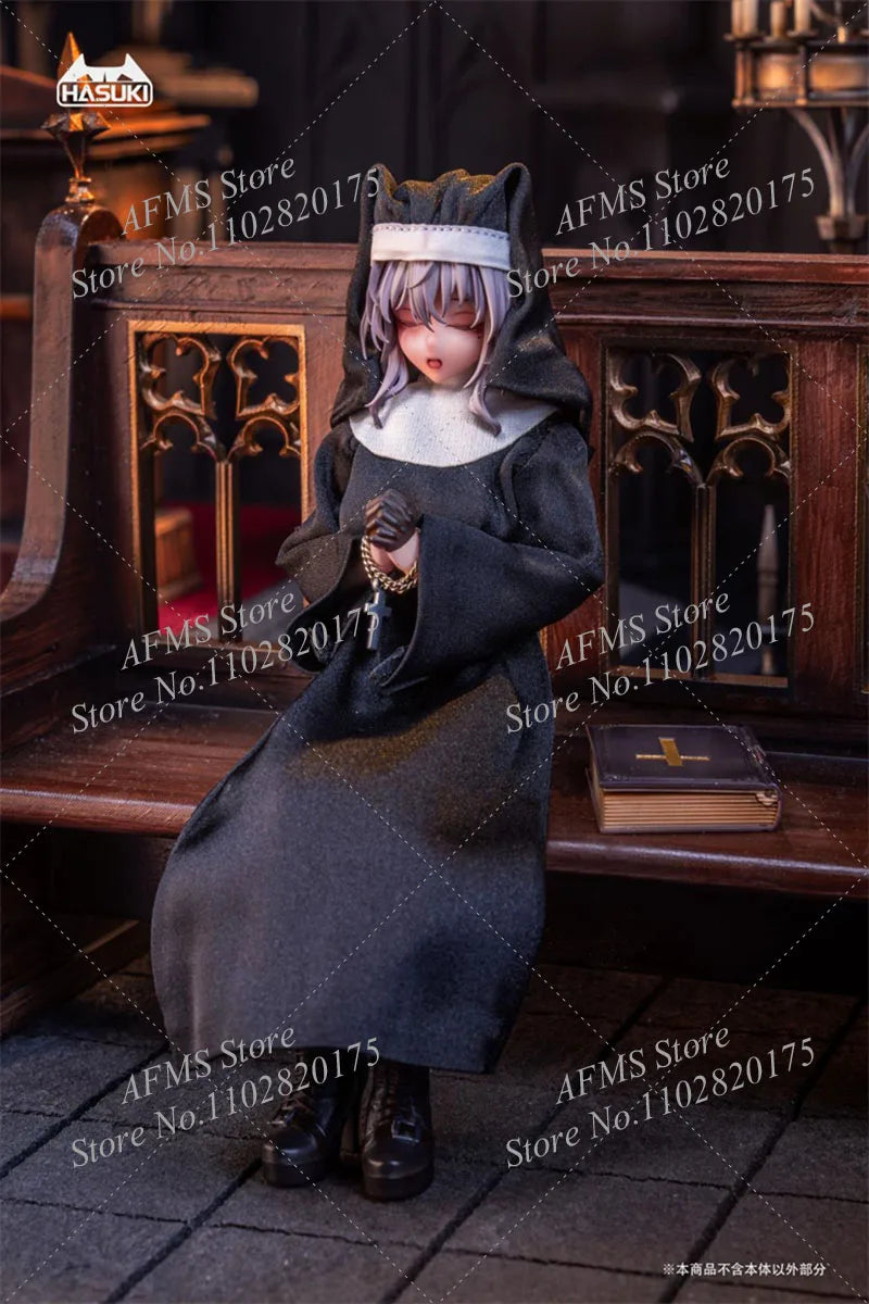 HASUKI 1/12 Scale Collectible Figure Cute Nun Fuede Dress Hat Necklace Clothes Set Fit 6Inch Women Soldier Action Figure Body