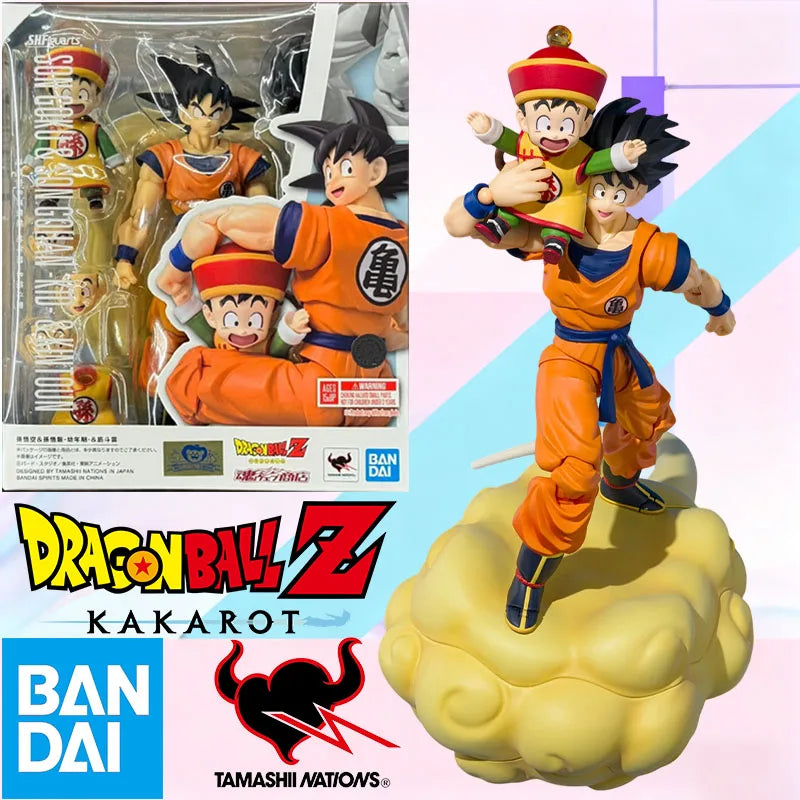 Bandai S.H.Figuarts Dragon Ball Z Goku & Gohan Kid Ver. & Kintoun Action Figure Set 14cm/6cm Movable Collectible Model PVC ABS