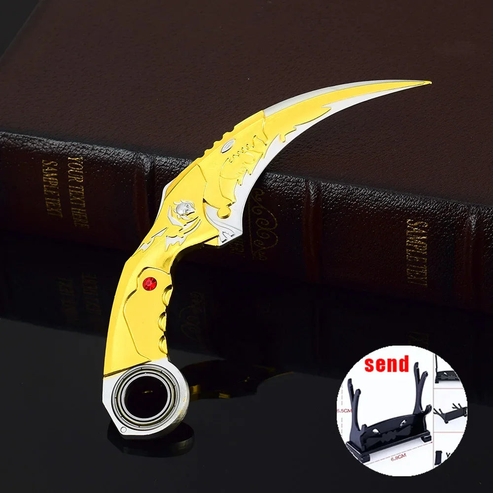 6,7 Zoll chinesischer Drache Karambit Metall Dark Moon Double Thorn Modell Spiel Leben und Tod Peripheriegeräte Golden Dragon Claw Knife Toy