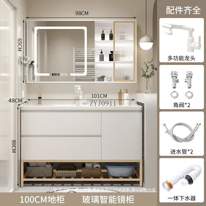 **Nordic Bathroom Vanity Cabinet With Ceramic Sink Combination Set Modern Floor Cabinet Washstand Stone Slab One Basin Hand Wash
