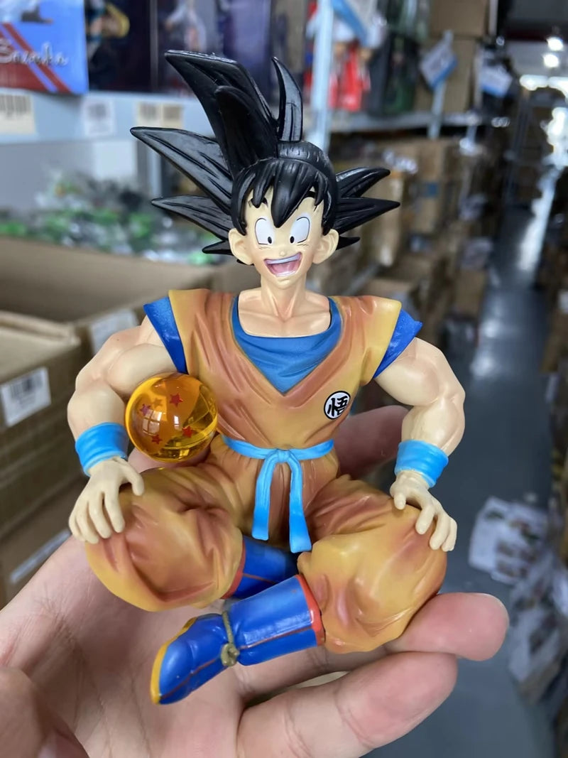 13cm Bandai Dragon Ball Z Anime Figure Sitting Position Son Goku Super Saiyan Action Figure Collection Model Doll Child Toy Gift