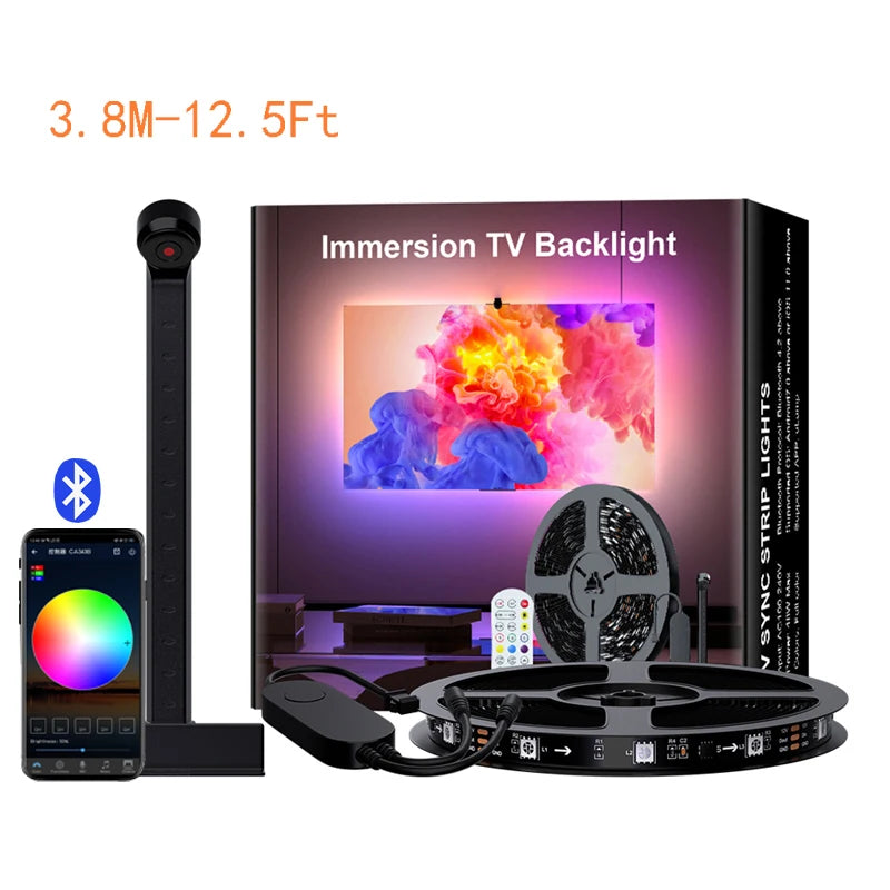 TV SYNC Backlight LED Strip Light USB Flexible Ribbon Diode Tape with RGBIC Color Capture Sensor Bluetooth APP Remote Control