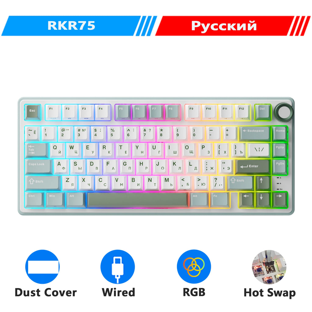 RK Royal Kludge R75 Gasket Kabelgebundene mechanische Tastatur mit 80 Tasten, RGB-Hintergrundbeleuchtung, Hot-Swap-fähige spanische Gamer-Tastatur, MDA-PBT-Tastenkappen