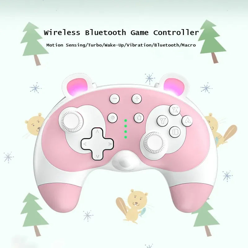 Kawaii Cartoon Style Wireless Bluetooth Gamepad Pink Game Controller for PC&Switch& Switch Lite Girls Gift Gamer Accessories