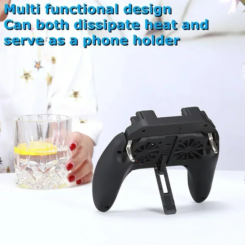 H10 4 Fingers Mobile Phone Game Handle with Radiator Aim Shooting Gamepad Joystick Controller for IOS Android Gaming Accessories