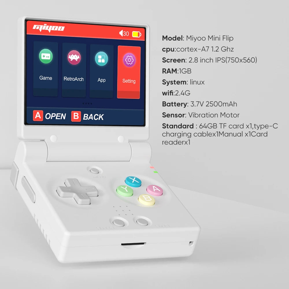 MIYOO MINI FLIP Handheld Game Console 2.8'' IPS Screen Linux System Video Game Consoles Free Case Gamer Retro Gaming Player Gift