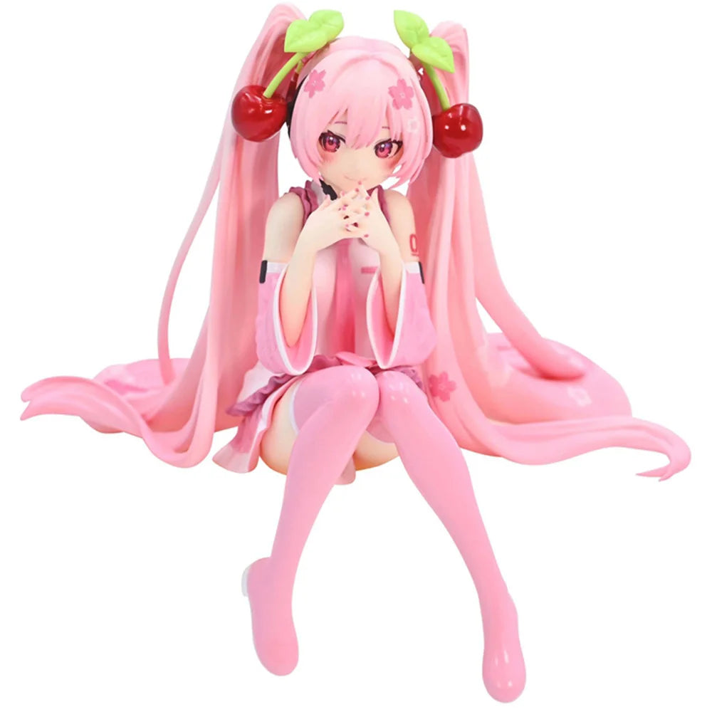 Hot Hatsune Miku Anime figure Pink dress model action figures toys Cherry pink PVC cherry blossom decoration collect Model gifts
