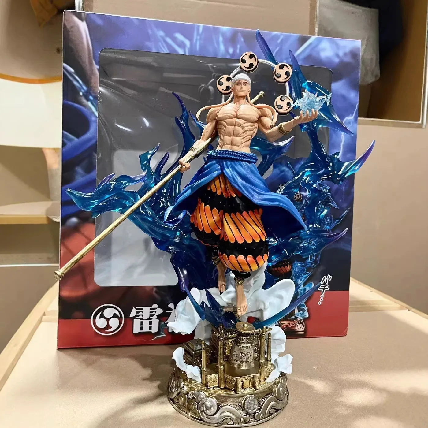 One Piece Enel Thunder God Light Up Double Head Sculpt Anime Action Figure Statue Desktop Decoration For Anime Fans Gift